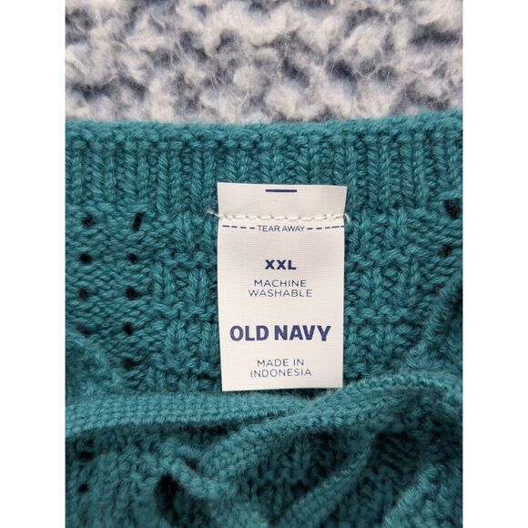 Old Navy Knit Tank Top Size XXL Crochet Boho Tie Front Hippie Cottage Green - Picture 9 of 10